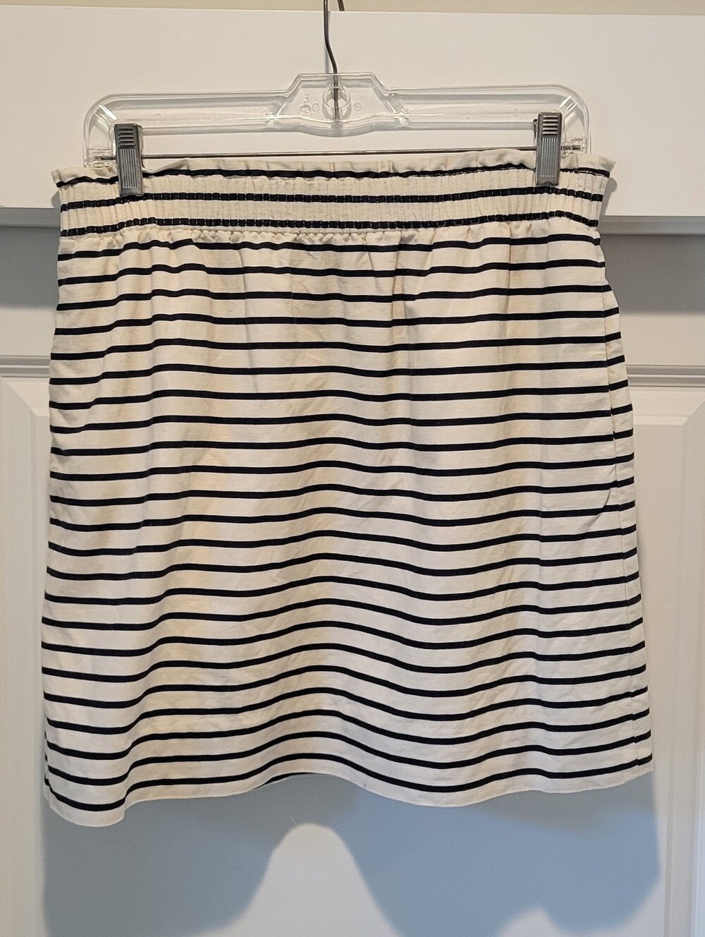 J. Crew Black & White Striped Elastic Waist Mini Skirt